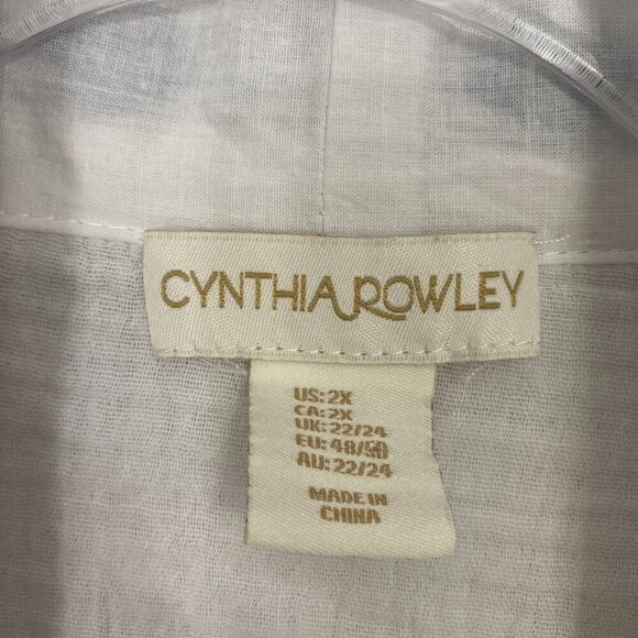 Cynthia Rowley White Blue Floral Embroidered Boho Open Front Duster Top 2X - Picture 2 of 9